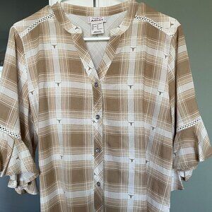 Ariat Western Shirt Tan Cream Soft Peach Button Up Cute Sleeves